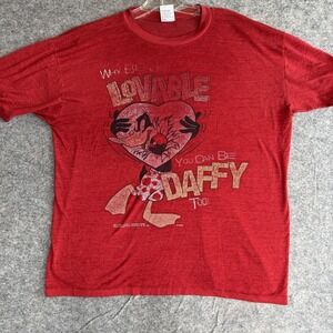 Vtg Daffy Duck Looney Tunes Tee Mens Large Red Thrashed Artex 1982 Single stitch